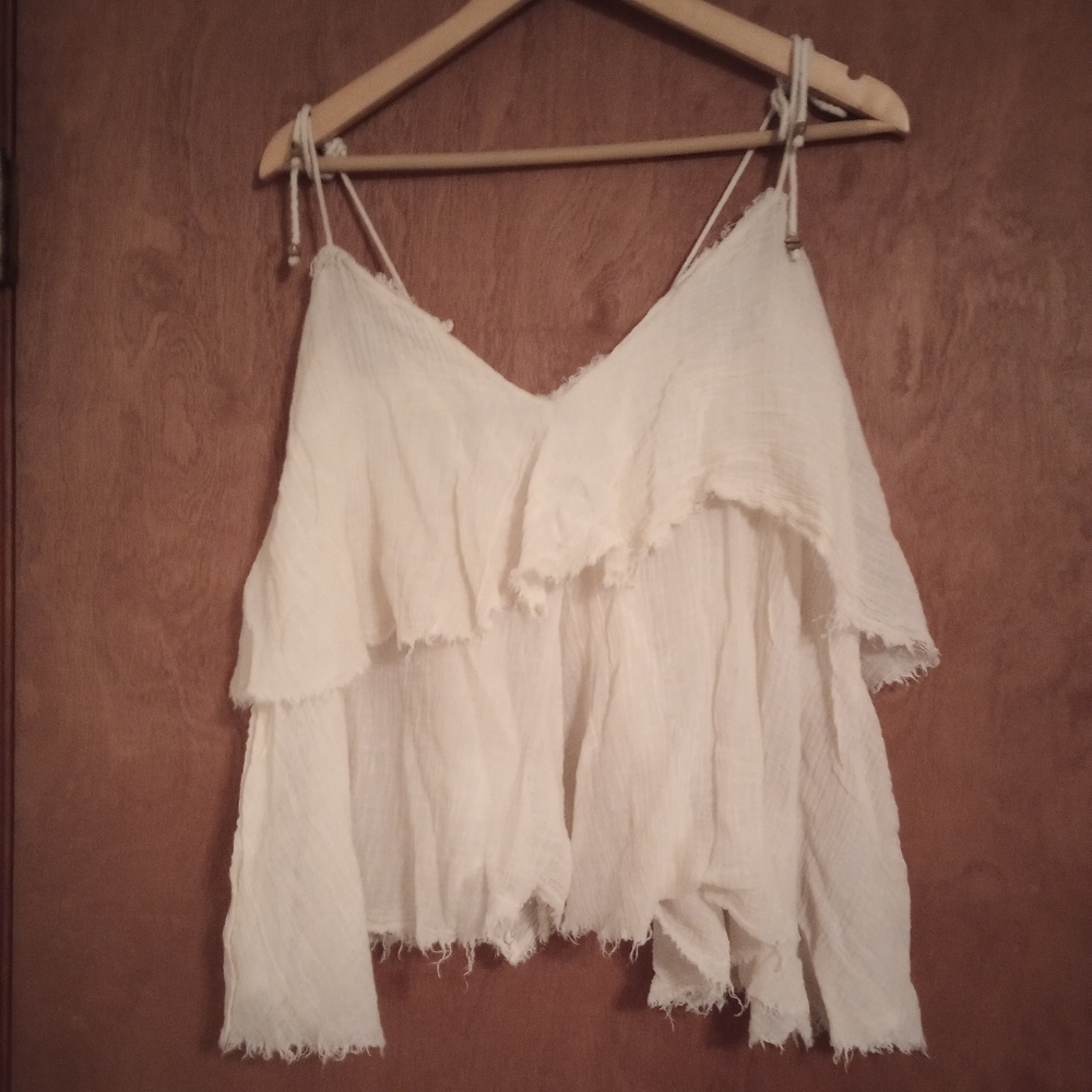 Free People Mes Demoiselles Paris White Flowy Tank Top Sheer Beach Swim Cover Up
